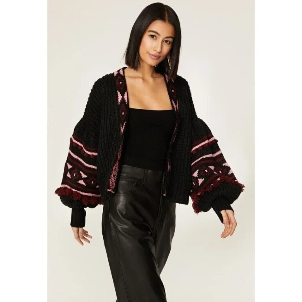 Sachin and Babi Landon Cardigan Womens Small Aztec Puff Bubble Sleeve
